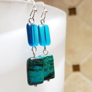 Earth and Sky, Stone and Glass Handcrafte Earrings